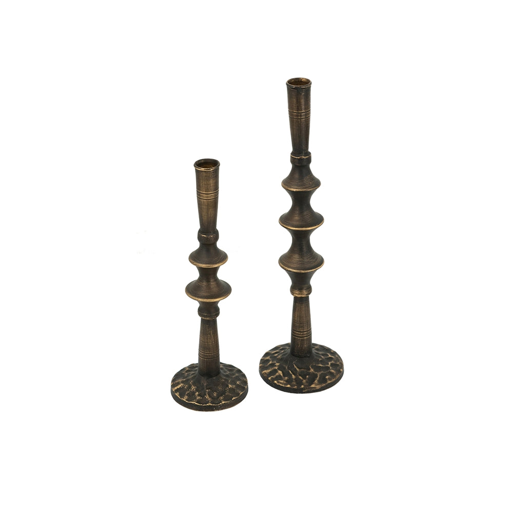 Set of 2 Sculptural Black Iron Candle Holder, S: 3.9x3.9x13.8" L:3.5x3.5x11.2"