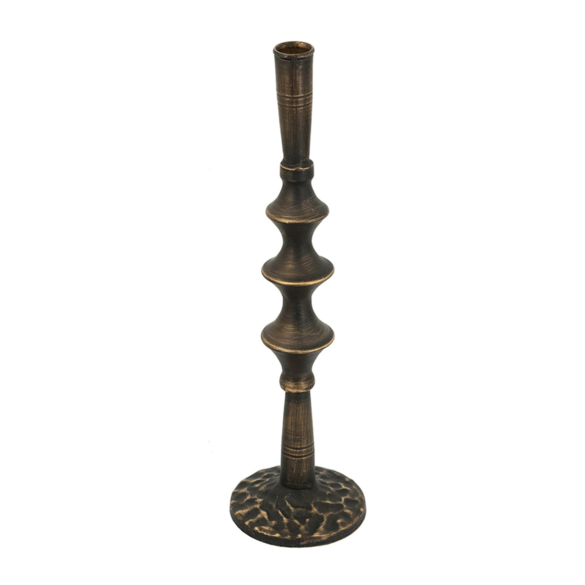 Set of 2 Sculptural Black Iron Candle Holder, S: 3.9x3.9x13.8" L:3.5x3.5x11.2"