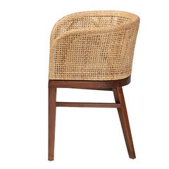 Modern Bohemian Natural Rattan and Walnut Brown Acacia Wood Dining Chair