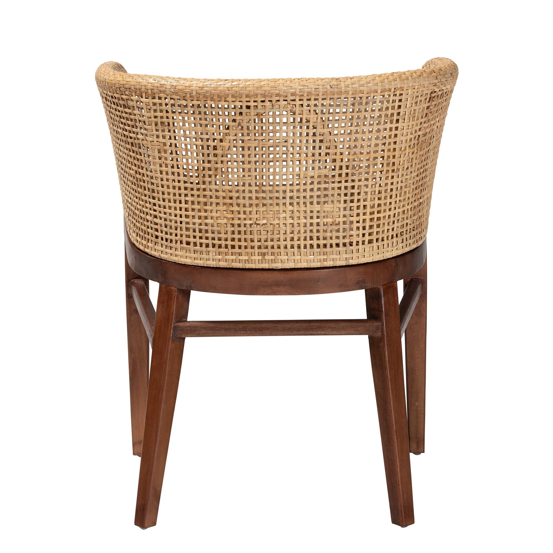 Modern Bohemian Natural Rattan and Walnut Brown Acacia Wood Dining Chair