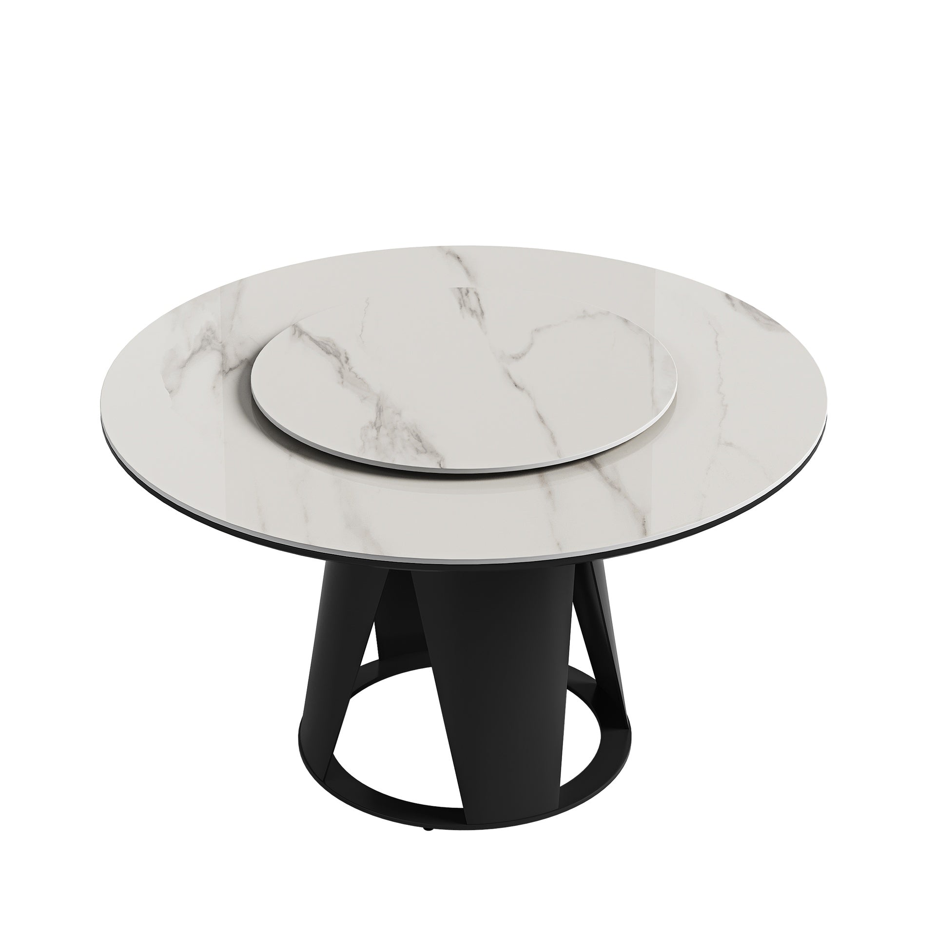 59''Modern Sintered stone dining table with 35.4" round turntable for 6-8 person with metal exquisite pedestal(only table)
