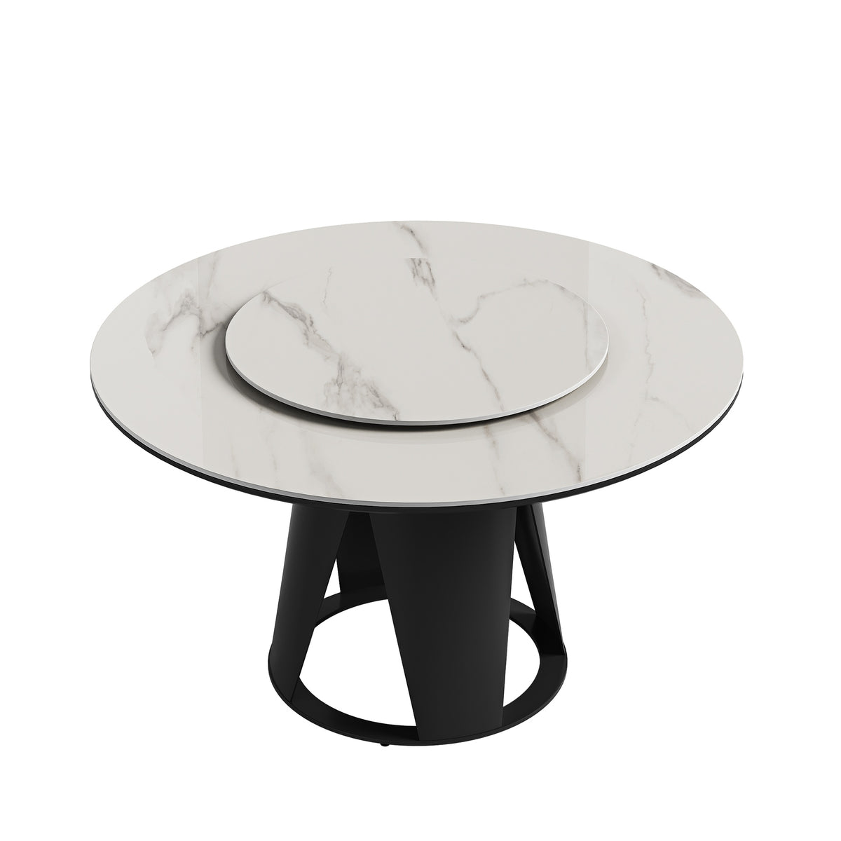 59''Modern Sintered stone dining table with 35.4" round turntable for 6-8 person with metal exquisite pedestal(only table)