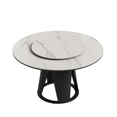 59''Modern Sintered stone dining table with 35.4" round turntable for 6-8 person with metal exquisite pedestal(only table)