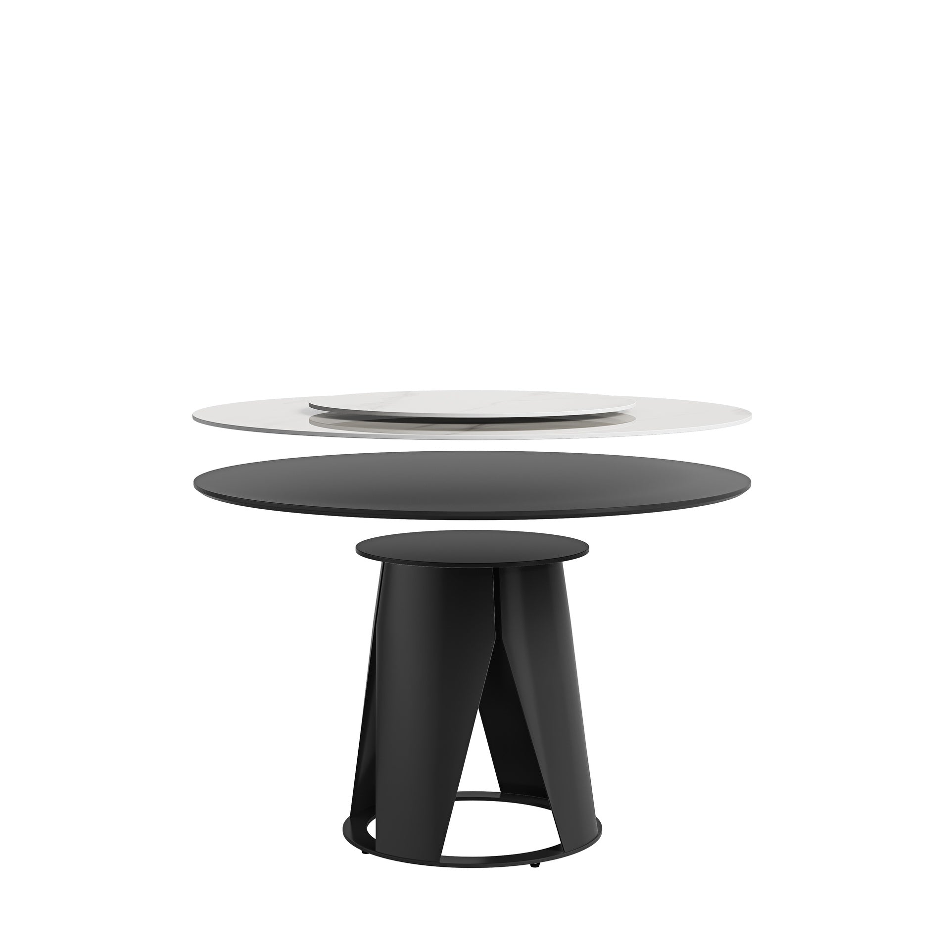 59''Modern Sintered stone dining table with 35.4" round turntable for 6-8 person with metal exquisite pedestal(only table)