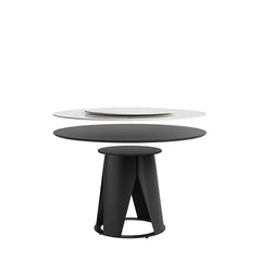 59''Modern Sintered stone dining table with 35.4" round turntable for 6-8 person with metal exquisite pedestal(only table)