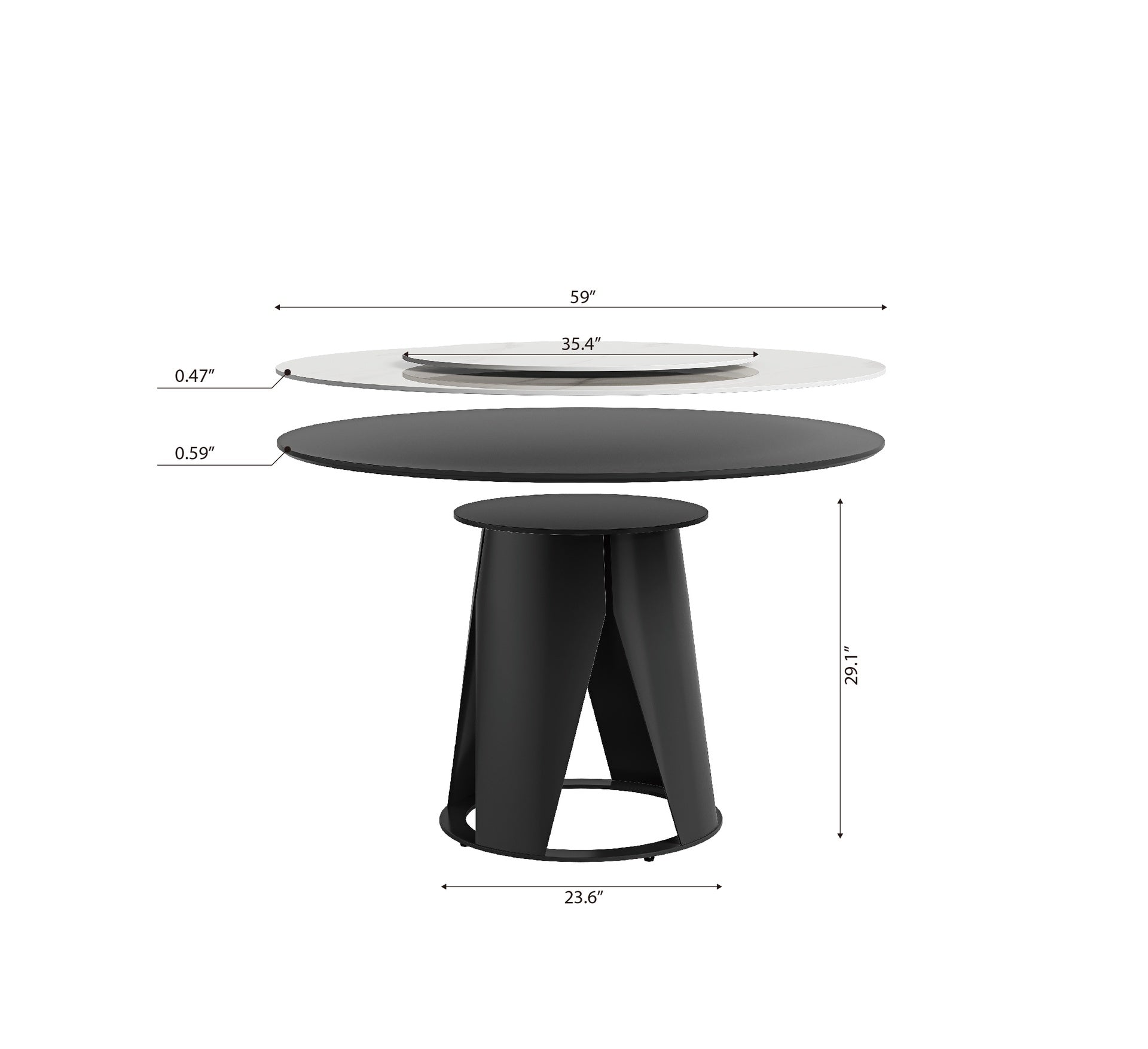 59''Modern Sintered stone dining table with 35.4" round turntable for 6-8 person with metal exquisite pedestal(only table)