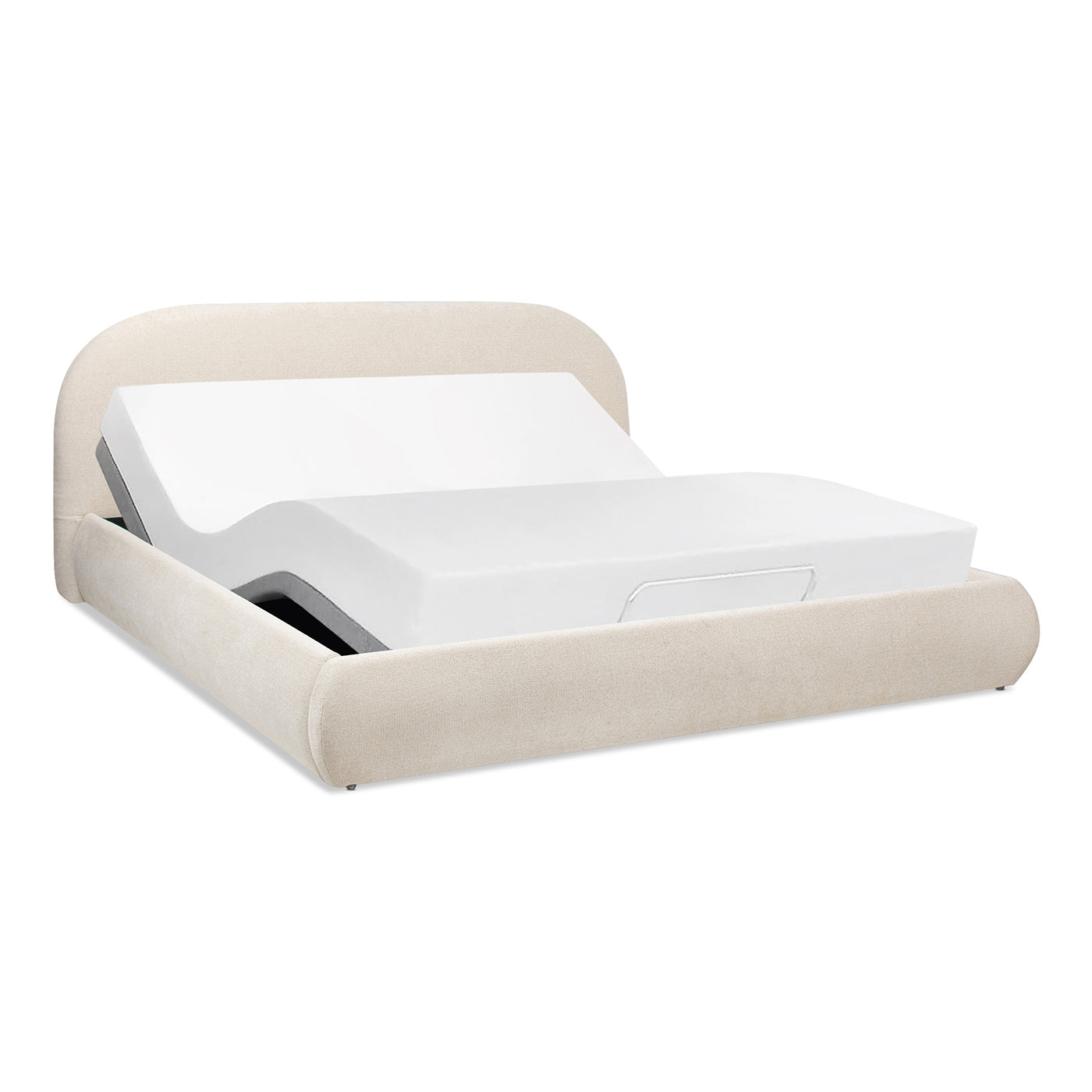 Archie Puffy Grounded Upholstered Platform Bed Oatmeal Light Beige Chenille