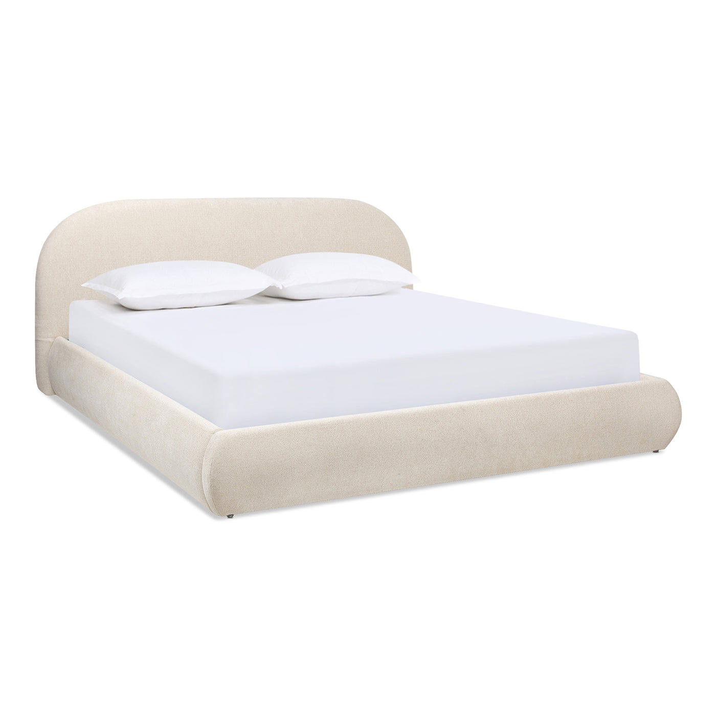 Archie Puffy Grounded Upholstered Platform Bed Oatmeal Light Beige Chenille