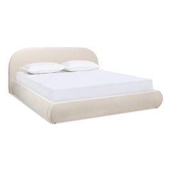 Archie Puffy Grounded Upholstered Platform Bed Oatmeal Light Beige Chenille