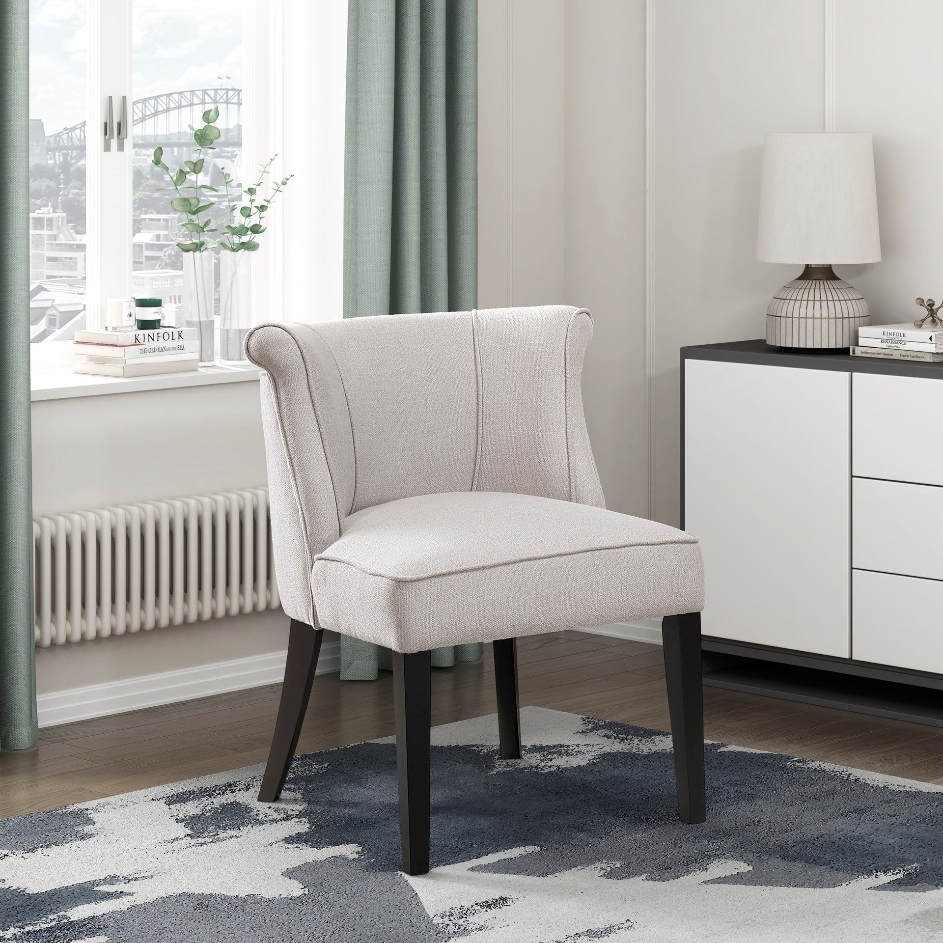 Foam Cushion Seat 1pc Accent Chair Curved Back Beige Fabric Upholstered Espresso Finish Legs Modern Home Furniture