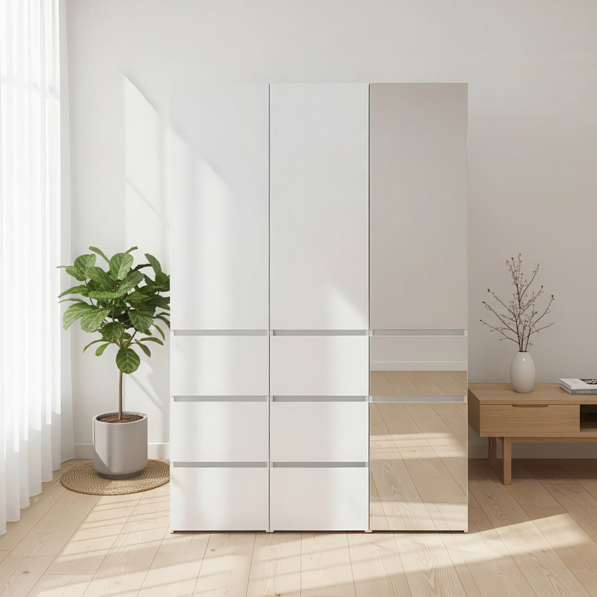 Elise Modular Wood Closet System with Mirror in White