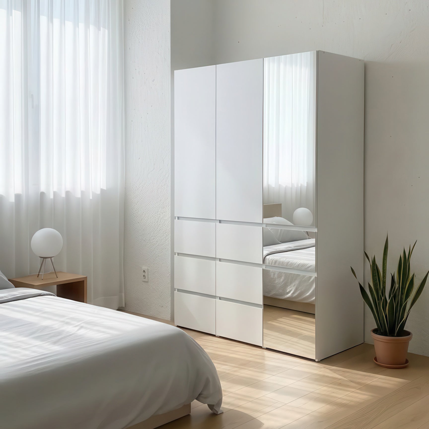 Elise Modular Wood Closet System with Mirror in White