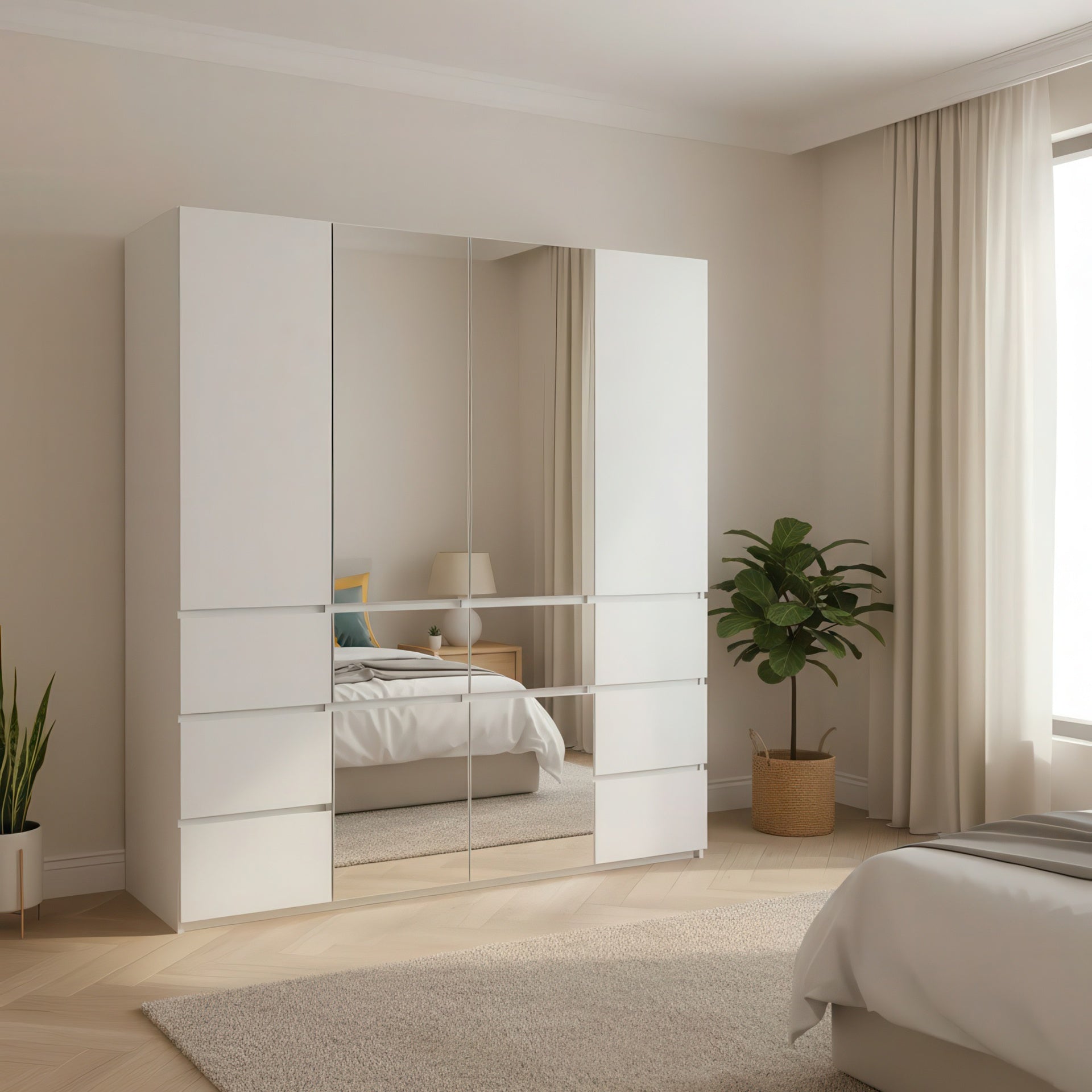 Elise Modular Wood Closet System with Mirror in White