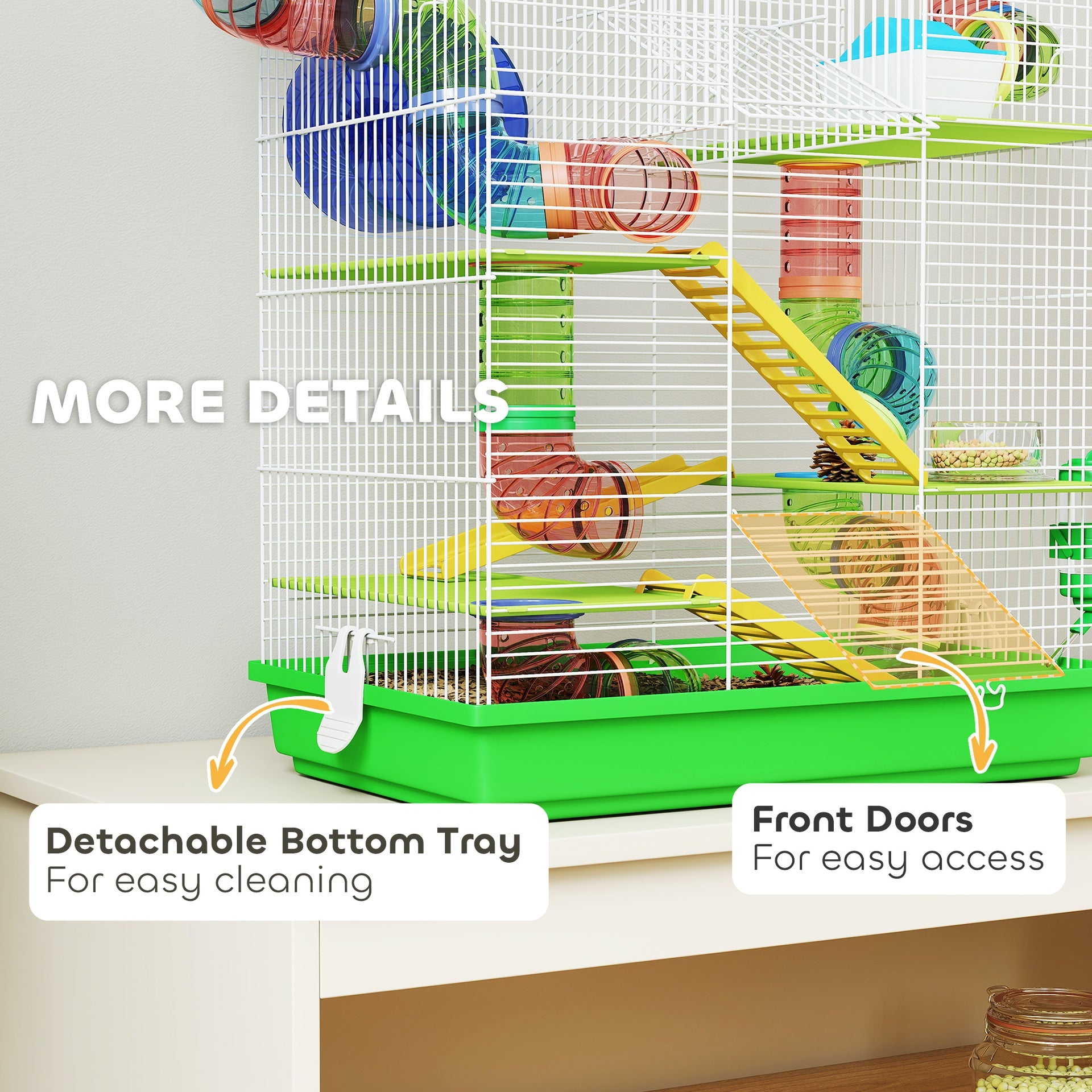 PawHut 18.5" 5 Tier Hamster Cage with Tubes and Tunnels, Small Animal Cage, Rat Gerbil Cage with Water Bottle, Food Dish, Exercise Wheel, Green