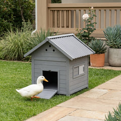 PawHut Duck Coop, Wooden Duck House with Openable Roof & Double Doors, Light Gray