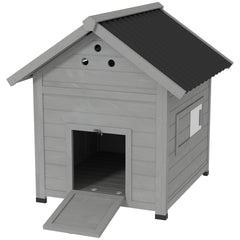 PawHut Duck Coop, Wooden Duck House with Openable Roof & Double Doors, Light Gray