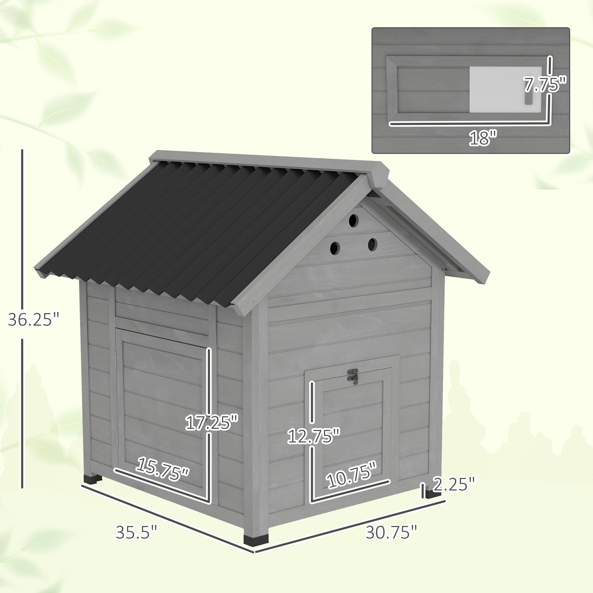 PawHut Duck Coop, Wooden Duck House with Openable Roof & Double Doors, Light Gray