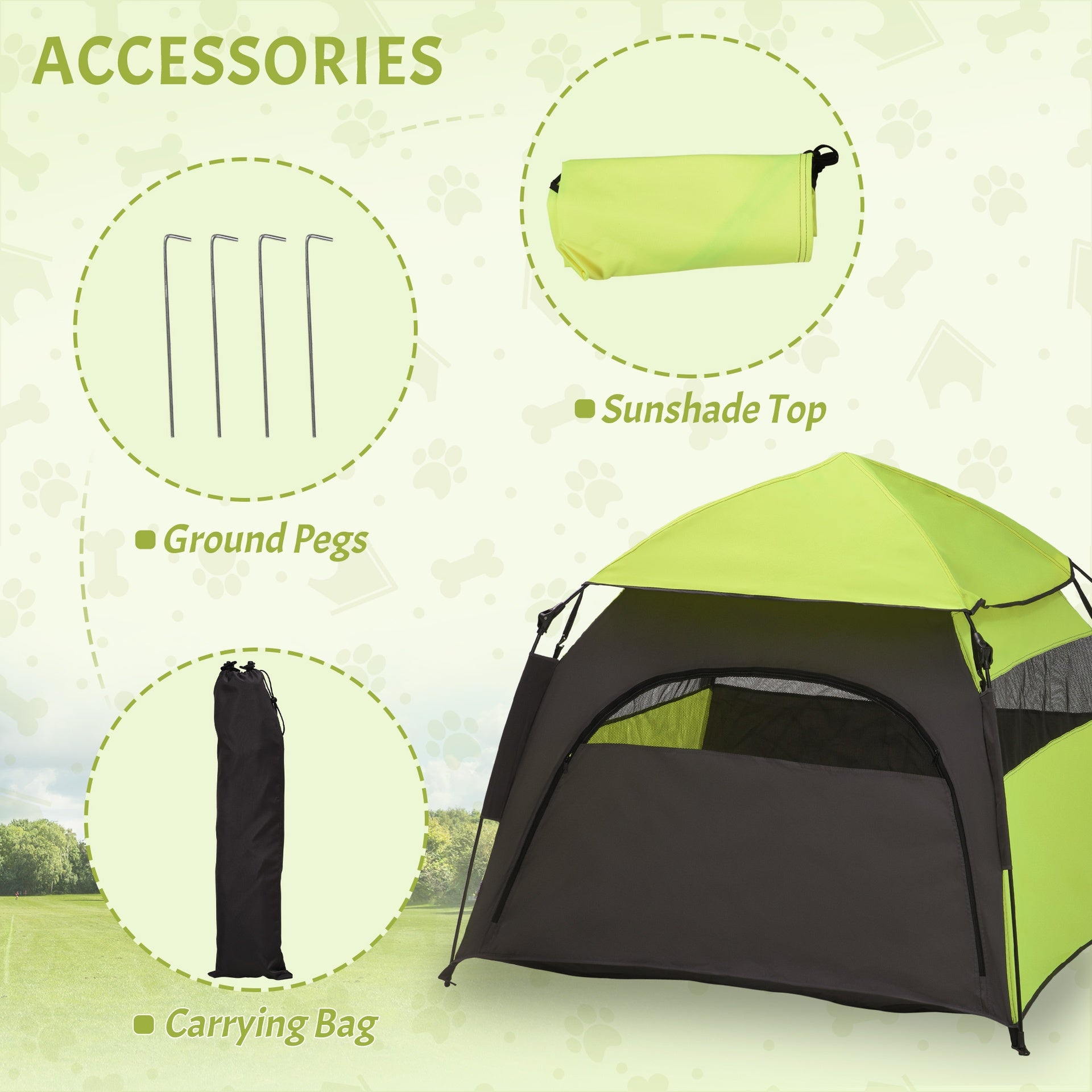 PawHut Pop Up Dog Tent for Extra Large and Large Dogs, Portable Pet Camping Tent with Carrying Bag for Beach, Backyard, Home, Green