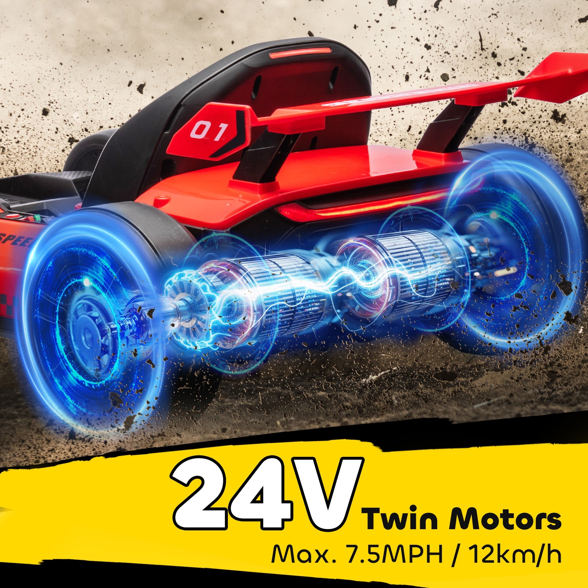 Aosom 24V 7.5 MPH Electric Go Kart with Adjustable Seat, Slow Start, Red