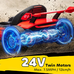 Aosom 24V 7.5 MPH Electric Go Kart with Adjustable Seat, Slow Start, Red