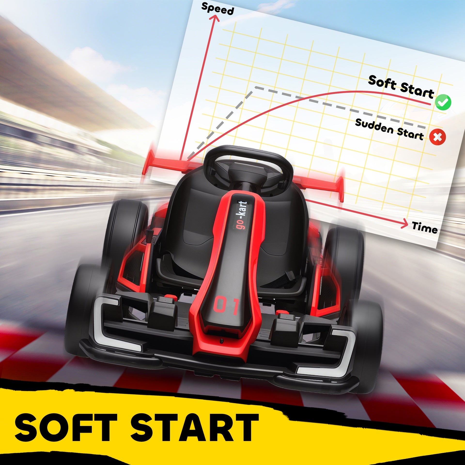 Aosom 24V 7.5 MPH Electric Go Kart with Adjustable Seat, Slow Start, Red