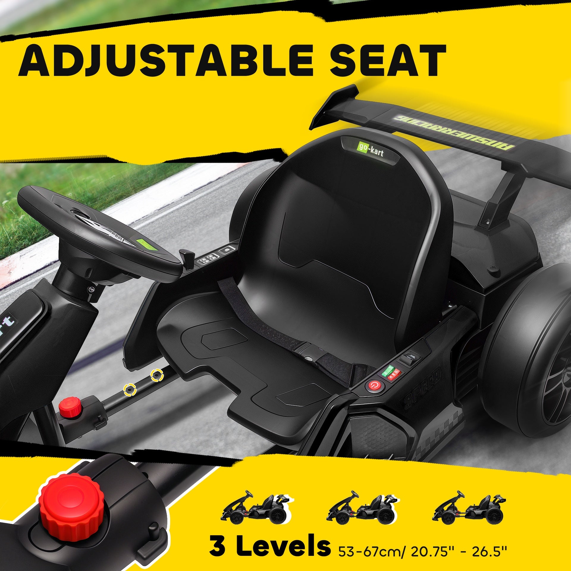 Aosom 24V 7.5 MPH Electric Go Kart with Adjustable Seat, Slow Start, Black