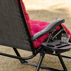 Outsunny Padded Zero Gravity Chair, Folding Recliner Chair with Cup Holder Cushion, Red