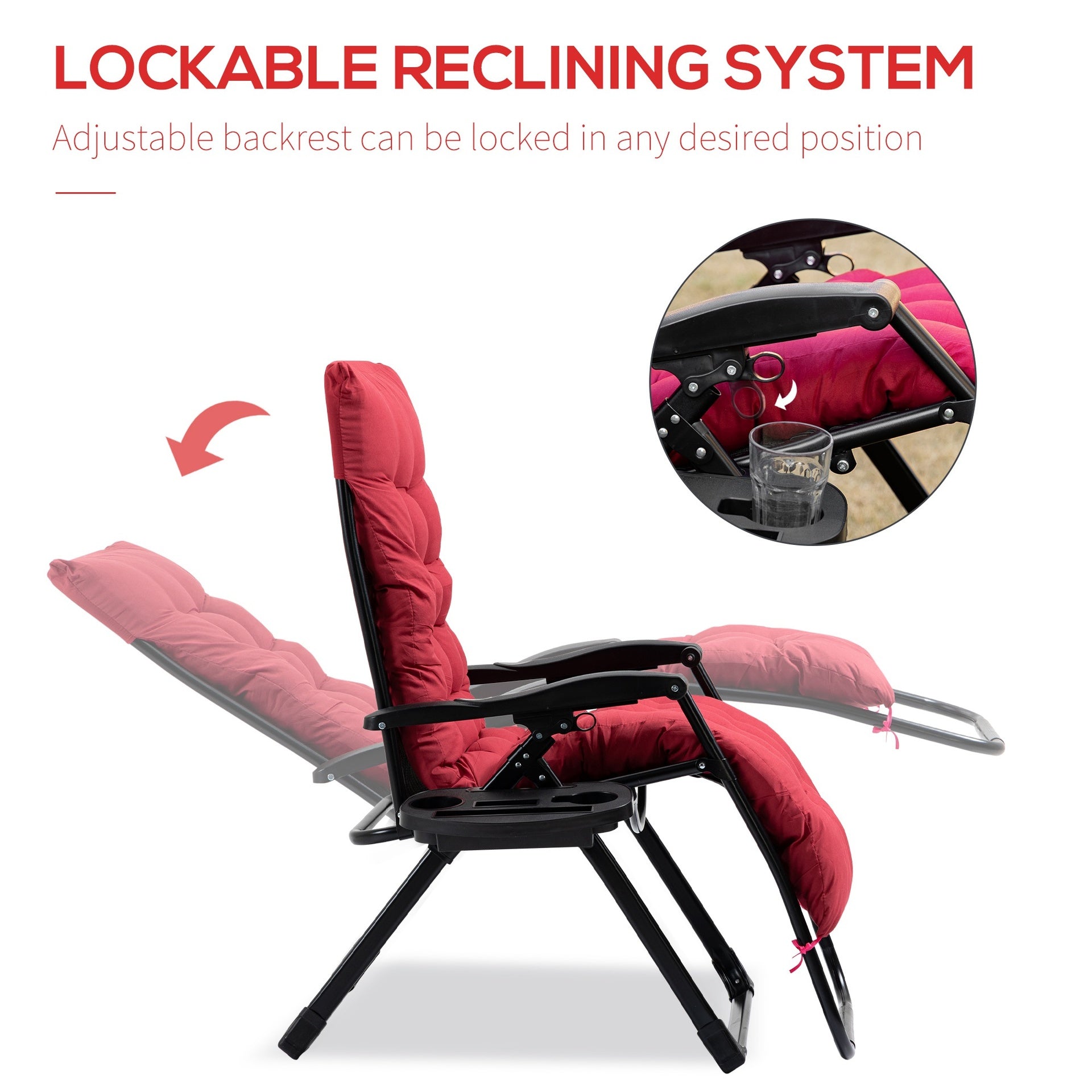 Outsunny Padded Zero Gravity Chair, Folding Recliner Chair with Cup Holder Cushion, Red
