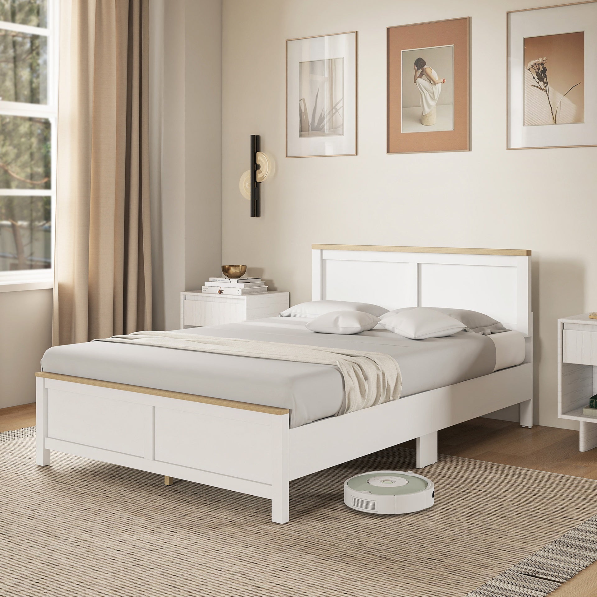 HOMCOM Full Bed Frame with Headboard, Modern Platform Bed Frame with Wooden Slats, No Box Spring Needed, Easy Assembly, White