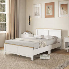 HOMCOM Full Bed Frame with Headboard, Modern Platform Bed Frame with Wooden Slats, No Box Spring Needed, Easy Assembly, White
