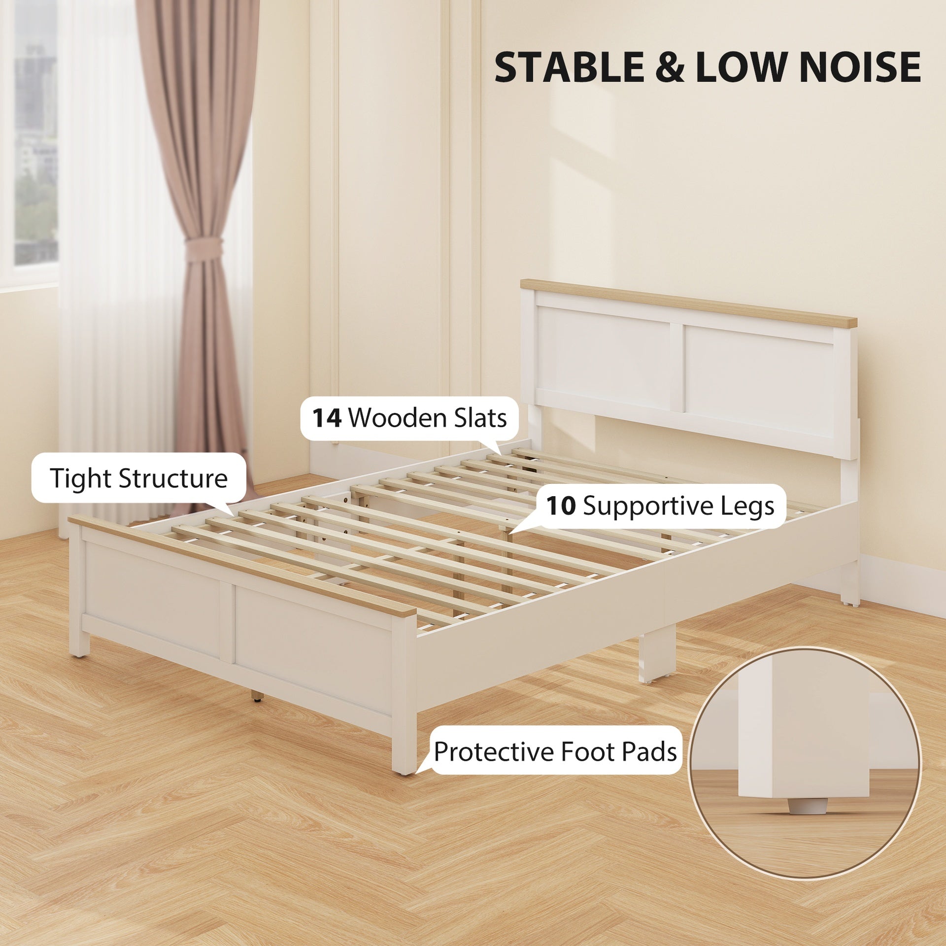 HOMCOM Full Bed Frame with Headboard, Modern Platform Bed Frame with Wooden Slats, No Box Spring Needed, Easy Assembly, White