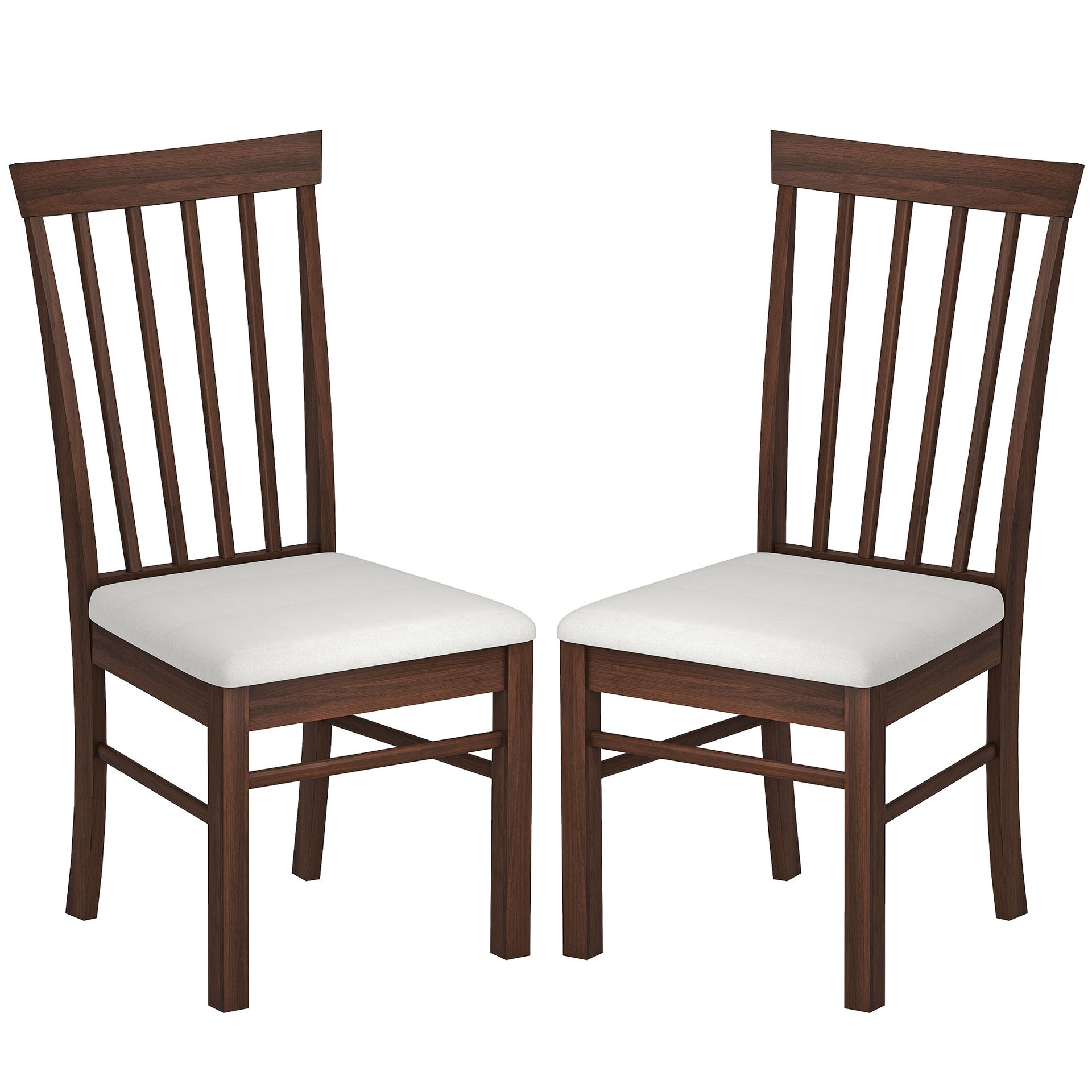 HOMCOM Wooden Dining Chairs Set of 2, Farmhouse Upholstered Kitchen Chairs with Rubber Wood Frame, Dark Brown and Beige