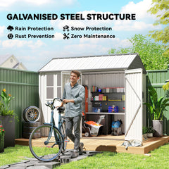 Outsunny 8' x 6' Metal Garden Storage Shed, Extra Large Outdoor Tool Storage House w/ Doors, Window and Air Vents, White