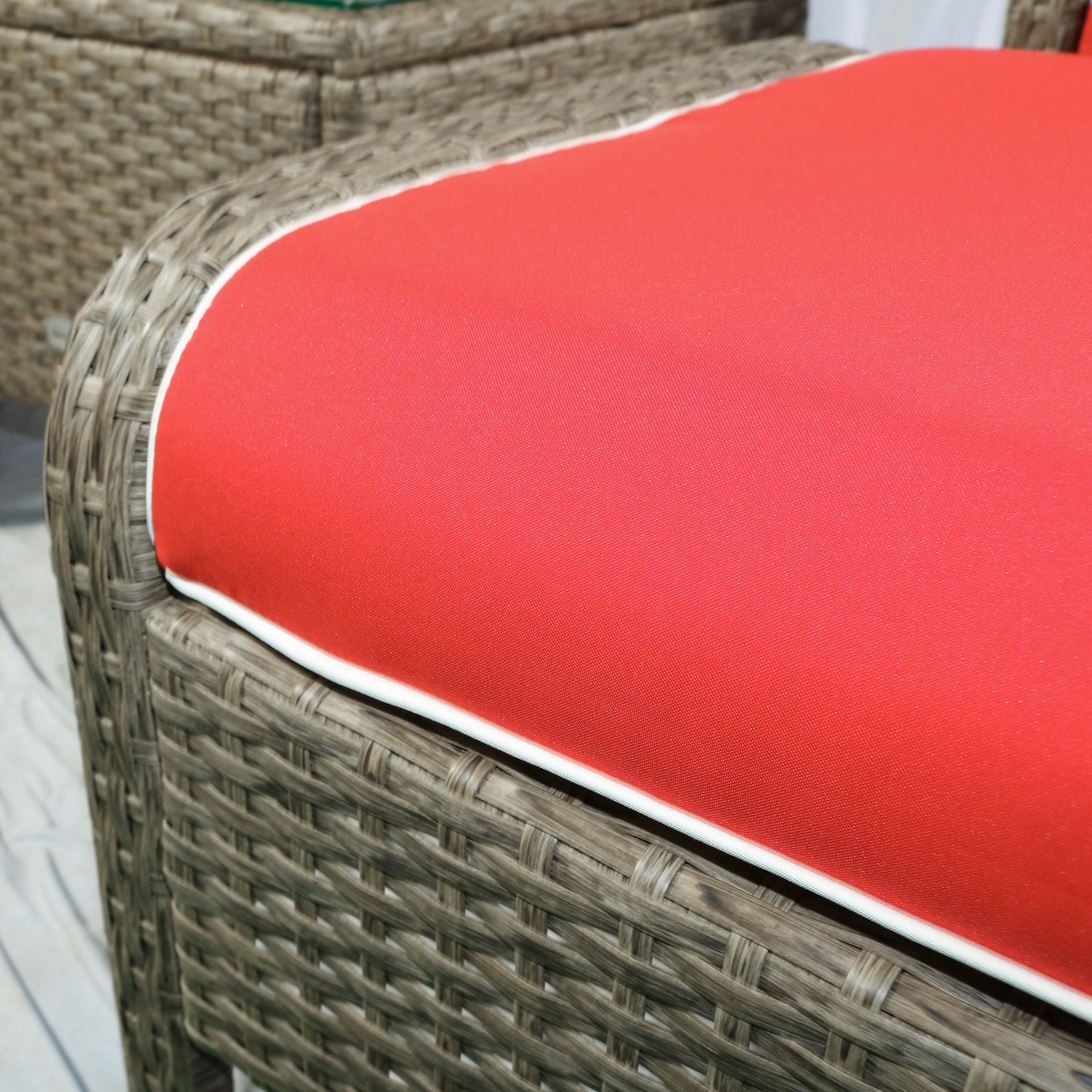 Outsunny 5 Pieces Rattan Wicker Lounge Chair Outdoor Patio Conversation Set with 2 Cushioned Chairs, 2 Ottomans and Tempered Glass Top Coffee Table, Brown/Red