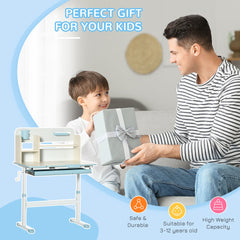 Qaba Wooden Kids Study Desk, Height Adjustable Children School Study Table, Student Writing Desk with Tilt Desktop, Drawer, Storage Shelf, Pen Holder, Blue