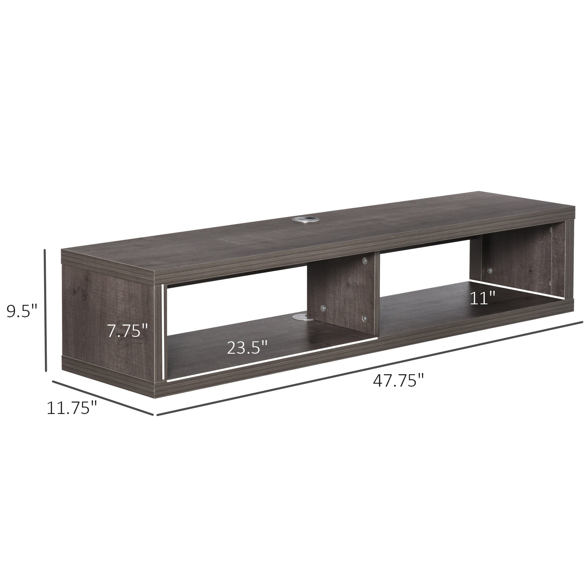 HOMCOM Wall Mounted TV Stand, Media Console Floating Storage Shelf for Living Room or Home Office, Dark Grey