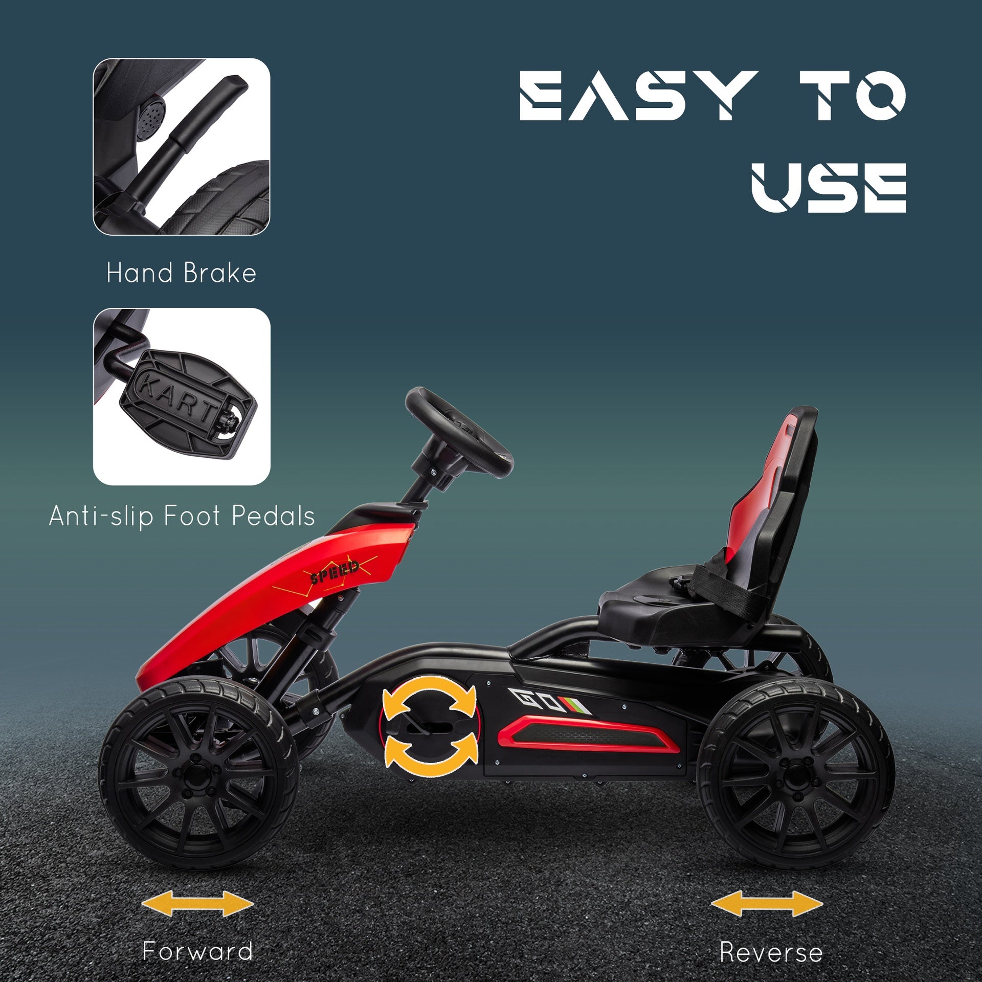 Aosom Kids Pedal Go Kart w/ Swing Axle, Shock-Absorbing Wheels, Red