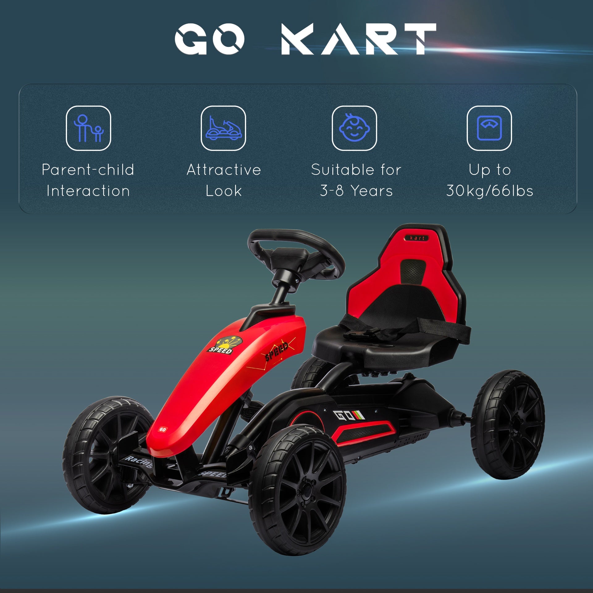 Aosom Kids Pedal Go Kart w/ Swing Axle, Shock-Absorbing Wheels, Red