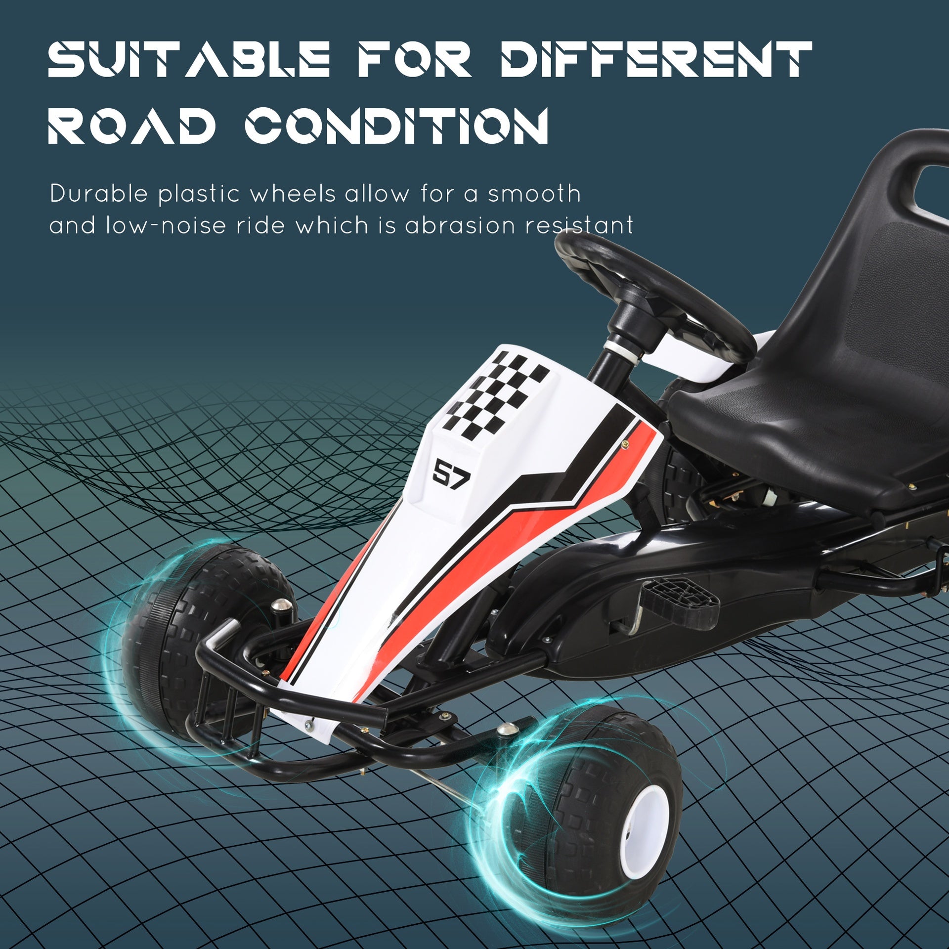 Aosom Pedal Go Kart Children Ride on Car Racing Style with Adjustable Seat, Plastic Wheels, Handbrake and Shift Lever, White