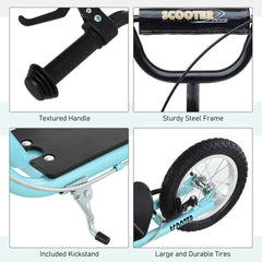 Aosom Teens Youth Scooter Ride On Toy with Adjustable Handlebar, Dual Brakes, and Inflatable Wheels For Kids 5+, Blue