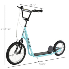 Aosom Teens Youth Scooter Ride On Toy with Adjustable Handlebar, Dual Brakes, and Inflatable Wheels For Kids 5+, Blue