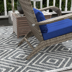 Outsunny Wicker Adirondack Chair Fire Pit Chair w/ Ottoman & Cushions, Blue