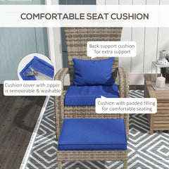 Outsunny Wicker Adirondack Chair Fire Pit Chair w/ Ottoman & Cushions, Blue