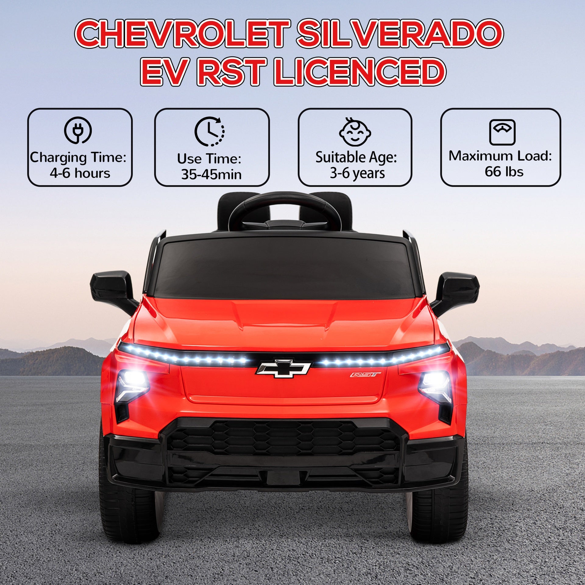 Qaba 12V Chevrolet Silverado EV RST Licensed Kids Electric Car with Parent Remote Control, Spring Suspension, Red