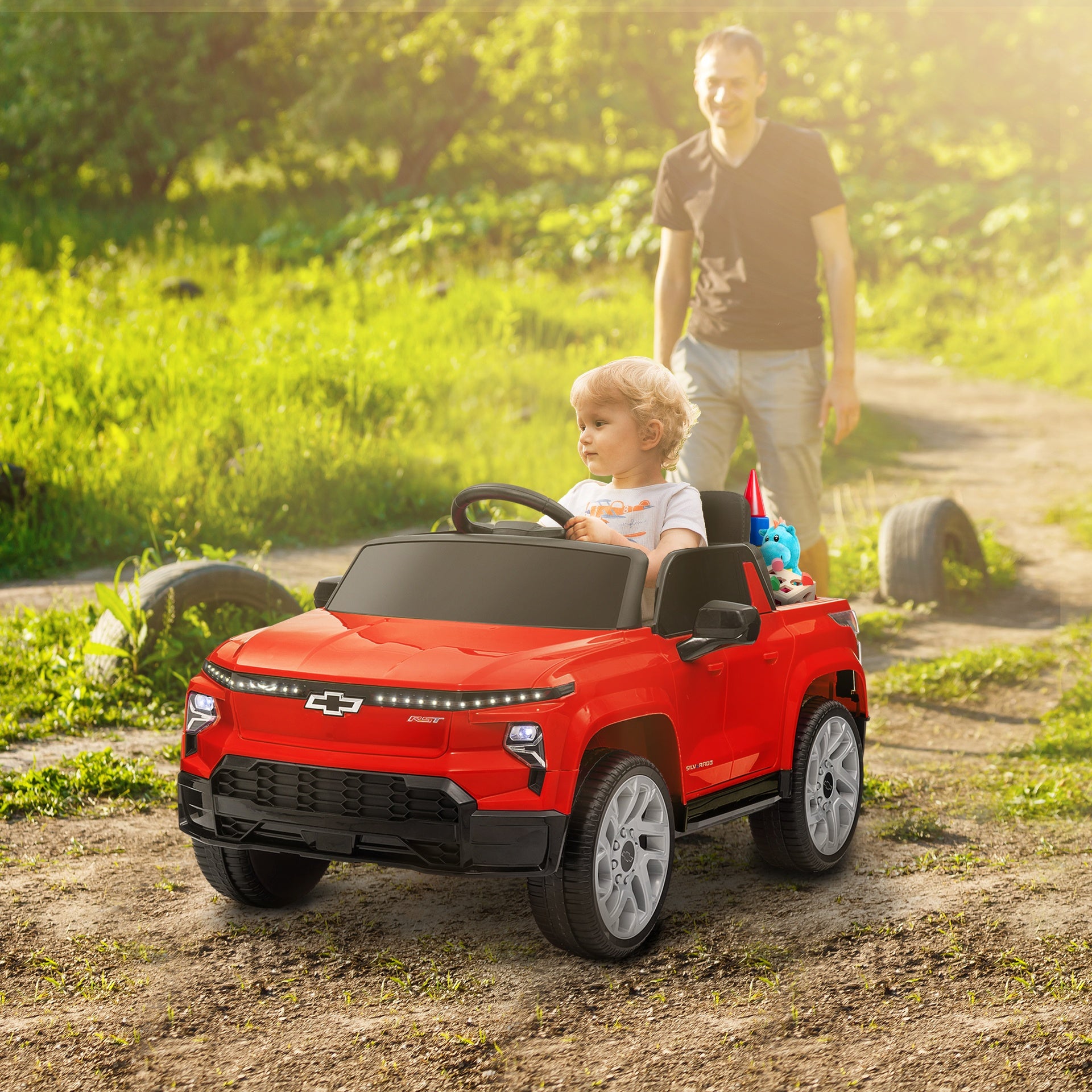Qaba 12V Chevrolet Silverado EV RST Licensed Kids Electric Car with Parent Remote Control, Spring Suspension, Red