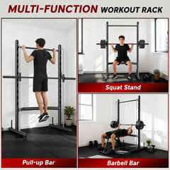 Soozier Squat Rack with Pull Up Bar and Barbell Bar Adjustable Bench Press Multi-Function Weight Lifting Half Rack Black