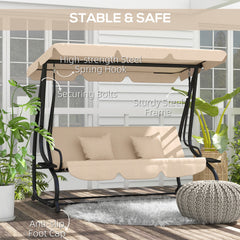 Outsunny Free Standing Swing Bench, Porch Swing with Stand, Adjustable Canopy, Cushion and Pillows, Ecru