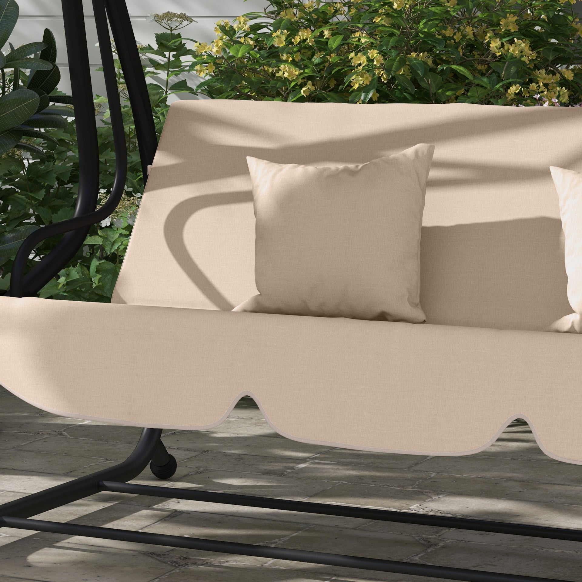 Outsunny Free Standing Swing Bench, Porch Swing with Stand, Adjustable Canopy, Cushion and Pillows, Ecru