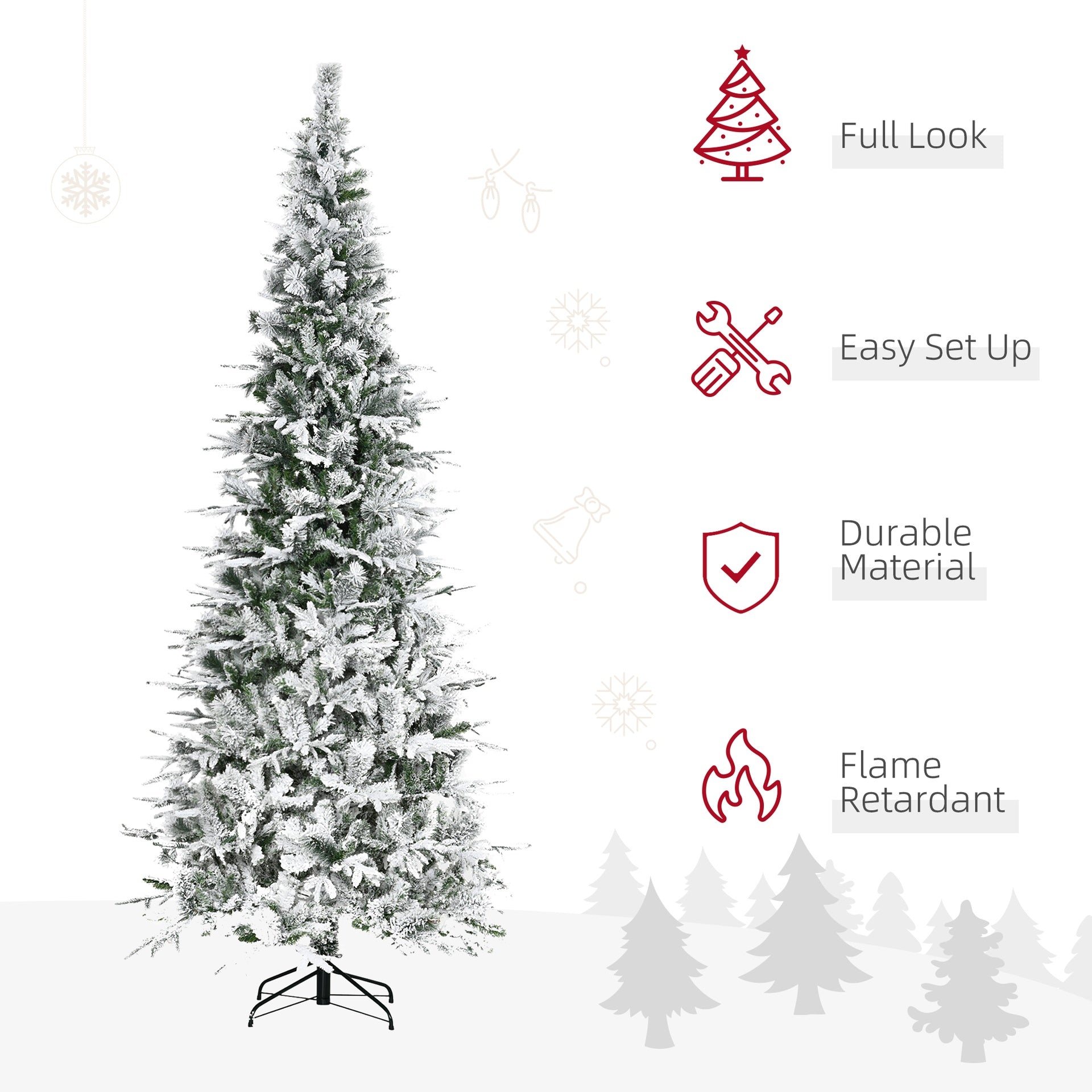 HOMCOM 9' Unlit Snow Flocked Pine Artificial Christmas Tree with Realistic Branches and 1159 Tips, Green