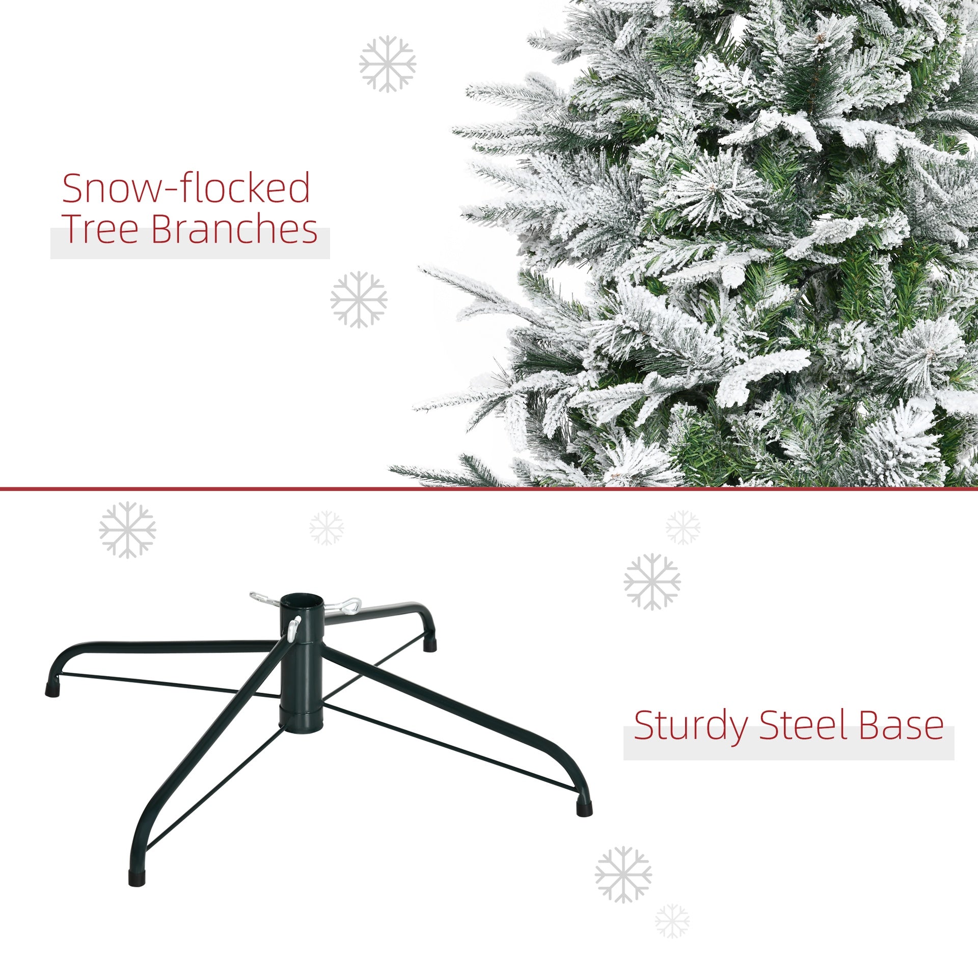 HOMCOM 9' Unlit Snow Flocked Pine Artificial Christmas Tree with Realistic Branches and 1159 Tips, Green